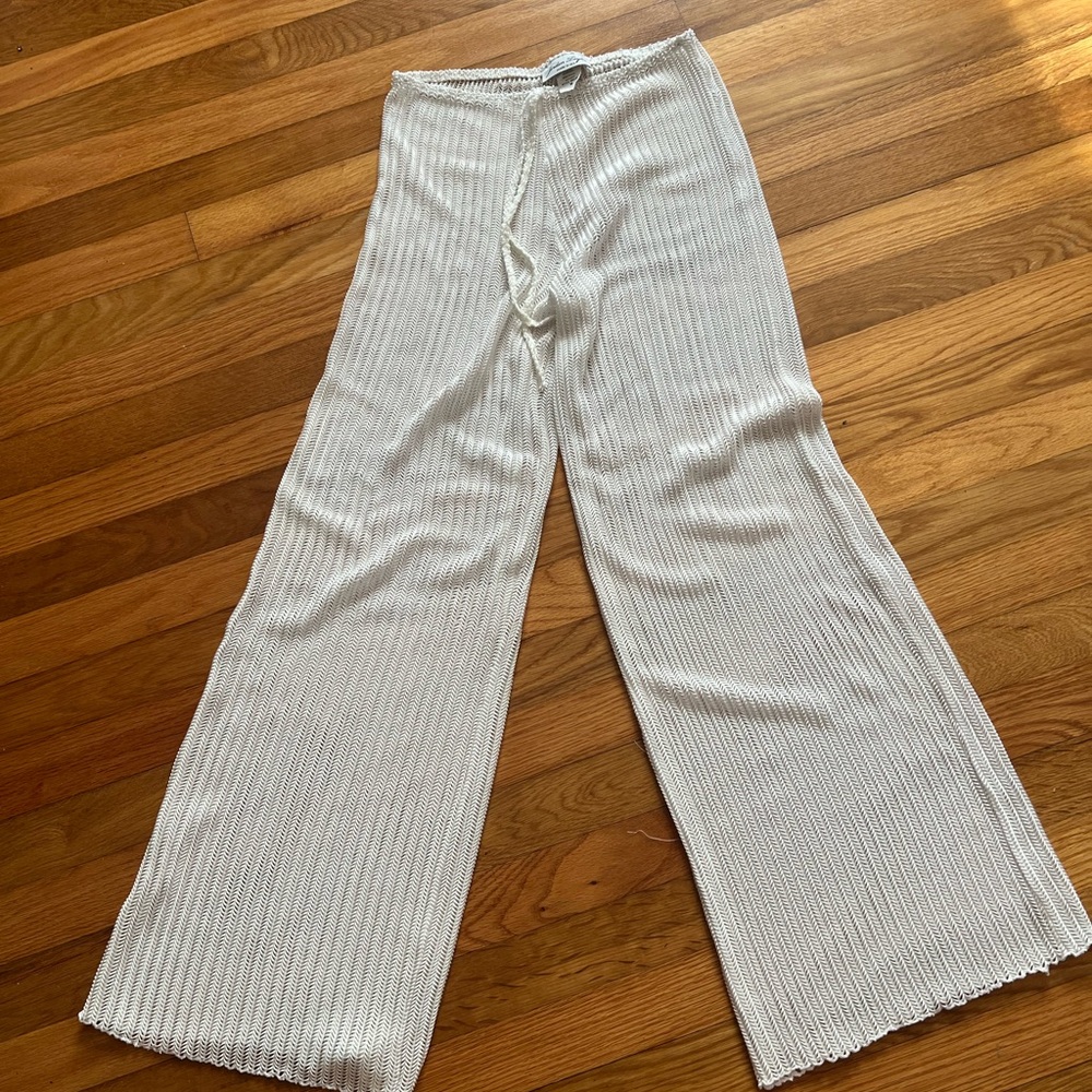 White Ribbed Wide-Leg Pants